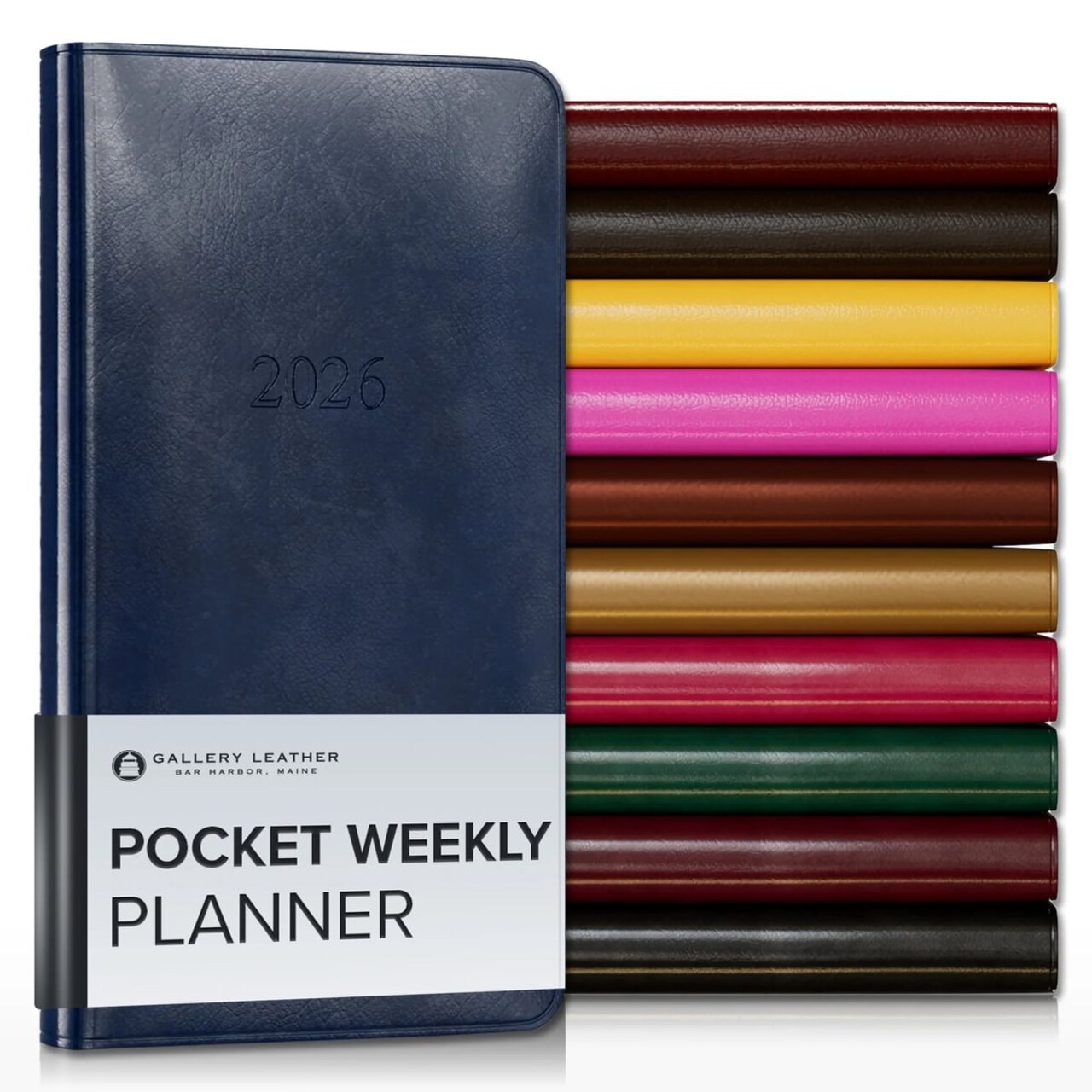 Gallery Leather Pocket Weekly and Monthly Planner 2026, Elegantly Bound Calendar Planner and Notebook with Stylish Gold-Gilded Page Edges, 12 Months - 6 x 3.25 "